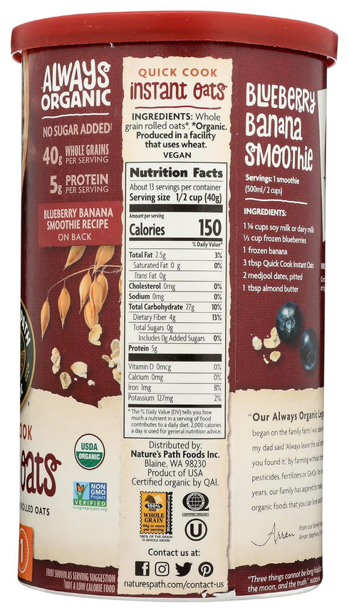 18 Natures Path, Oatmeal Quick Oats Organic, Ounce