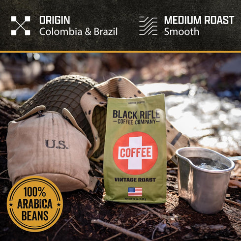 12oz Black Rifle Coffee Company Vintage Roast, Bag, Ground Coffee Medium Roast - Roasted Blend Made from Arabica Beans