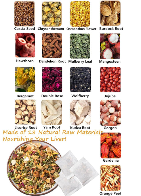 Premium 18 Flavors Liver Detox Tea,30 Tea Bags/5.3 Oz,Nourishing Liver with 18 Natural Herbs,for Liver Detox & Liver Protection Hebal Chinese Tea???.