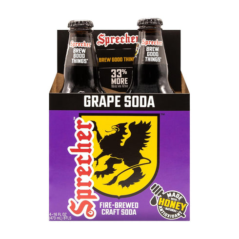 Sprecher 16 oz (12 Pack), Grape Soda in fl Glass Bottles Fire Brewed Craft Soda with Real Honey, Bold Juicy Grape