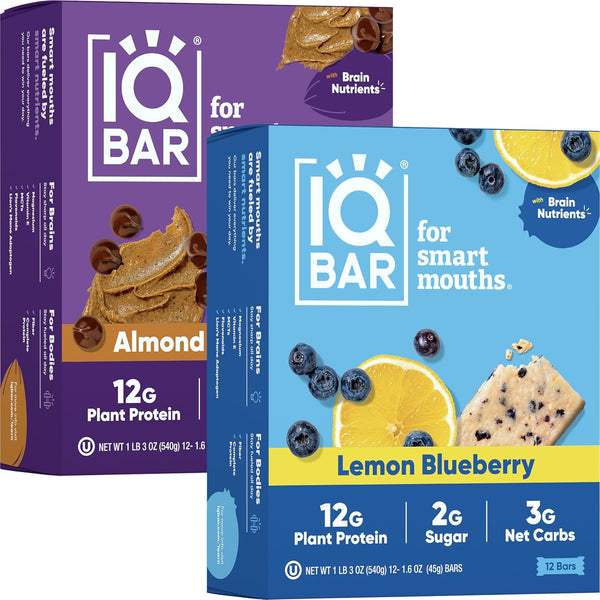 IQBAR Clean Plant Protein Bars - Almond Butter Chip and Lemon Blueberry