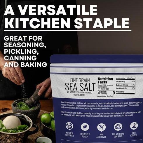 (5 lb Fine Grain Sea Salt from Baja California, Replacement for Table Salt, Non-Iodized, All-Natural, No Additives Bag)