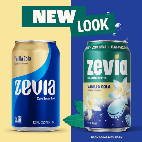 16 oz (12-Pack) Zevia Zero Sugar Soda, Vanilla Cola, Cans Naturally Sweetened, Non-GMO Project Verified, Gluten-Free