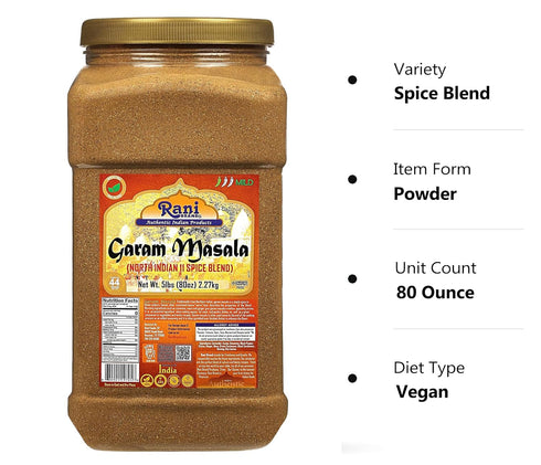 11-Spice 80oz (5lbs) 2.27kg Rani Garam Masala Indian Blend Bulk PET Jar ~ All Natural, Salt-Free | Vegan | No Colors |