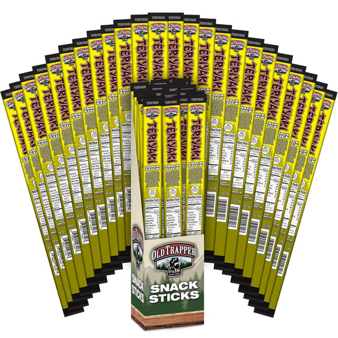 Old Trapper Teriyaki Snack Sticks, 1.2-Ounce Individually Wrapped Packages, Natural Wood Smoked