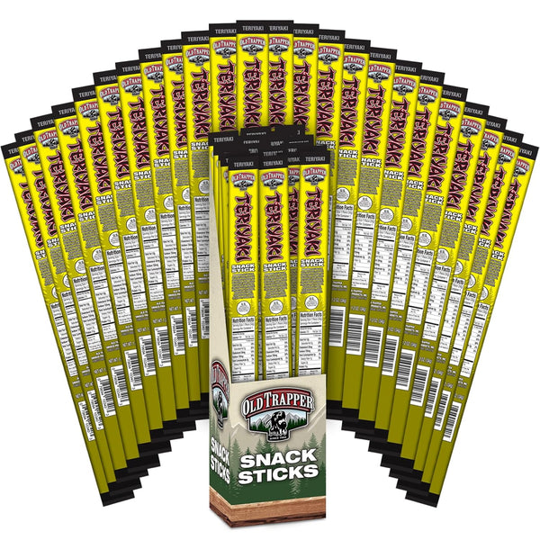 Old Trapper Teriyaki Snack Sticks, 1.2-Ounce Individually Wrapped Packages, Natural Wood Smoked