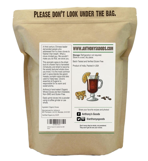 Anthony's Organic Whole Cloves, 1 lb, Gluten Free, Non GMO, Non Irradiated, Keto Friendly