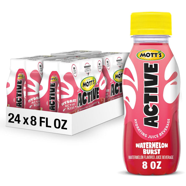 Mott's Active Watermelon Burst Hydrating Juice Beverage, 8 Fl Oz Bottles, 24