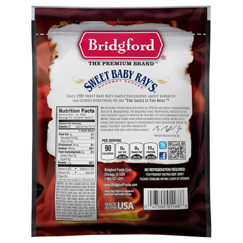 3.25 oz Pack 2 Bridgford Sweet Baby Rays Beef Jerky Original of - Healthy High Protein Beef Jerky for Your Dietary