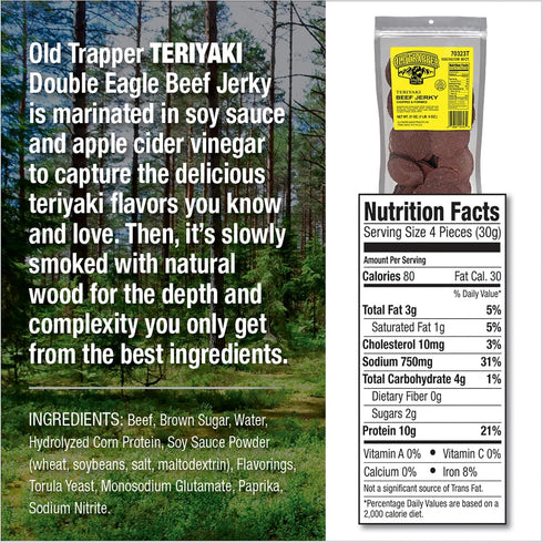 21 Package, 10 80 (Pack Old Trapper Double Eagle Beef Jerky, Teriyaki Flavor, Ounce Natural Wood Smoked Meat Snacks