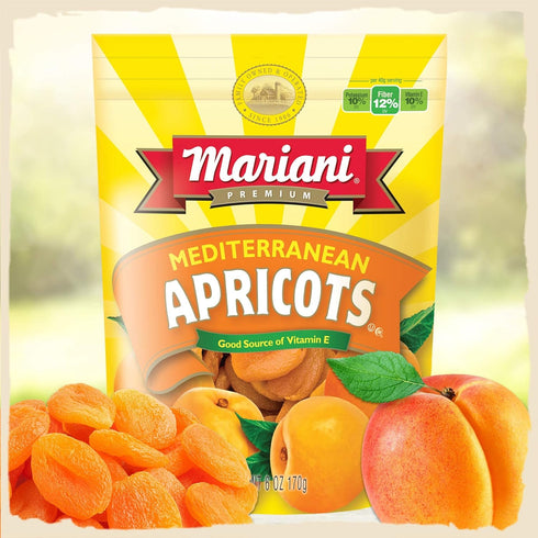 6oz (Pack 4) Mariani | Dried Mediterranean Apricots | of | Gluten-Free | Resealable Bag