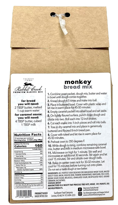 Rabbit Creek Monkey Bread Quick Bread Mix Easy To Make Monkey Bread Mix, Made in the USA, Cinnamon Caramel Pull Apart