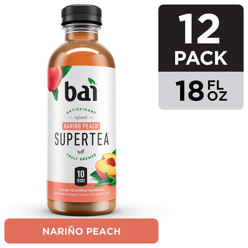18 12 count Bai Iced Tea, Narino Peach, Antioxidant Infused Supertea, Crafted with Real Tea (Black Tea, White Tea)