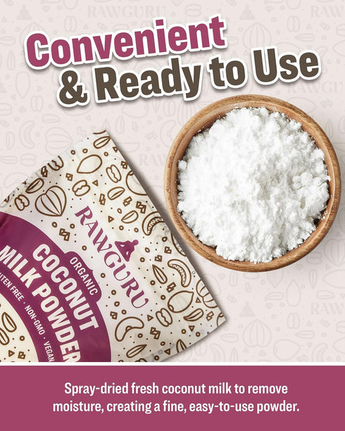 48 oz, Pack 1 RawGuru Organic Coconut Milk Powder - Vegan & Nutrient-Dense Powder with Iron & Potassium - Rich & Creamy