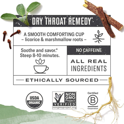 48 Numi Organic Throat Soother Herbal Tea Herbal Tea Bags Caffeine Free Blend with Sage Licorice Marshmallow Root
