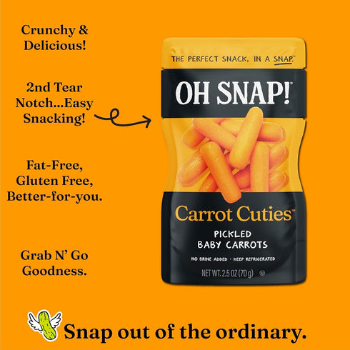 (12 Pack) Packed OH SNAP! Carrot Cuties - Pickled Baby Carrot Snacks - Fresh Ready to Eat Pickled Baby Carrots