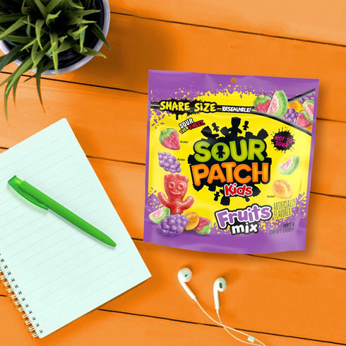 Gummy 11.03 oz SOUR PATCH KIDS Fruits Mix Soft & Chewy Candy, Share Size