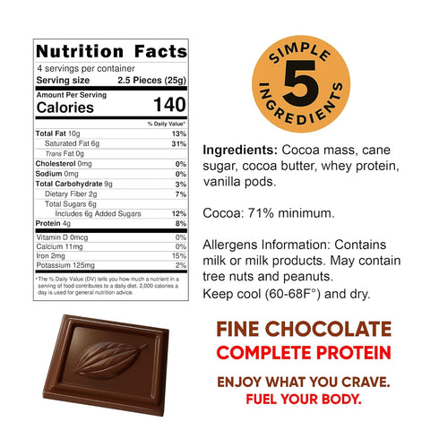 16g (71% 3.5 oz (100g), Pack 3 Chocotein - Protein Rich Fine Chocolate - SWISS Made Premium Dark Chocolate Cocoa)