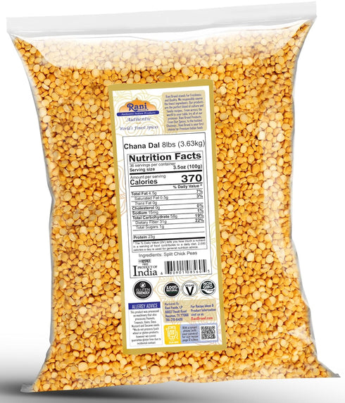 128oz (8lbs) 3.63kg Rani Chana Dal (Split Desi Chickpeas without skin) Bulk ~ All Natural | Gluten Friendly | NON-GMO |