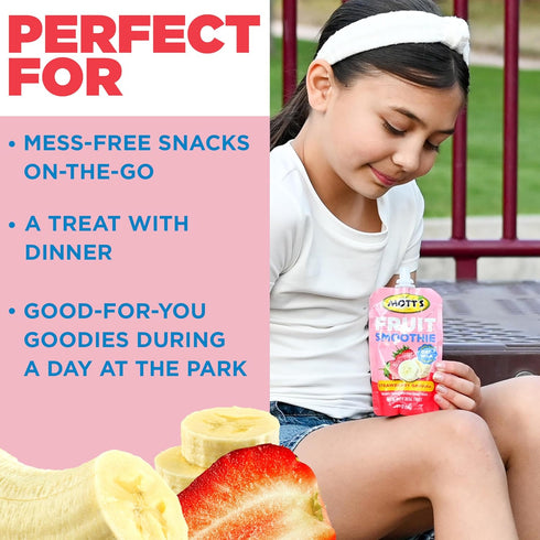 4.2 oz 24 Count (6 Packs 4), Motts Fruit Smoothies Strawberry Banana, Clear Pouches, of Non-dairy, Made With Oatmilk