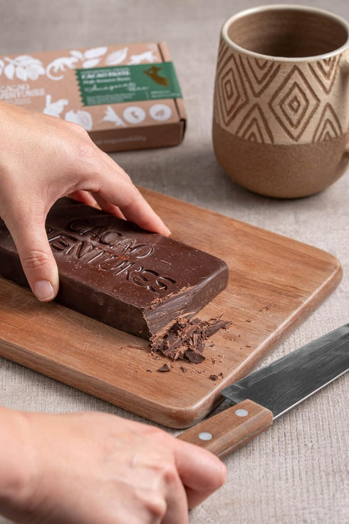 100% 8 oz Ceremonial Grade Cacao Block Pure Cacao Paste, High-Amazon Basin Peru, Unsweetened Vegan Drinking Chocolate