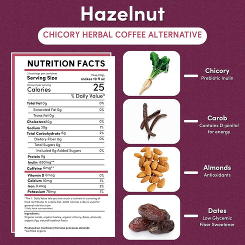 11 Teeccino Hazelnut Chicory Coffee Alternative - Ounce - Ground Herbal Coffee Thats Prebiotic, Caffeine Free & Acid