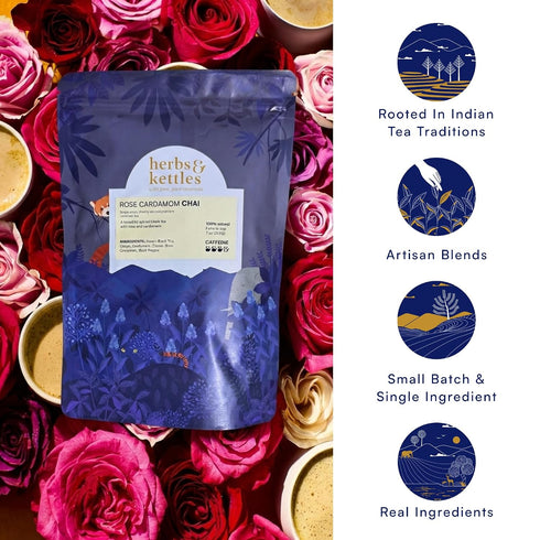 7 oz (200 Herbs & Kettles Refill - Rose Cardamom Chai g) | Single-Origin Assam Black Tea with Rose Petals & Green