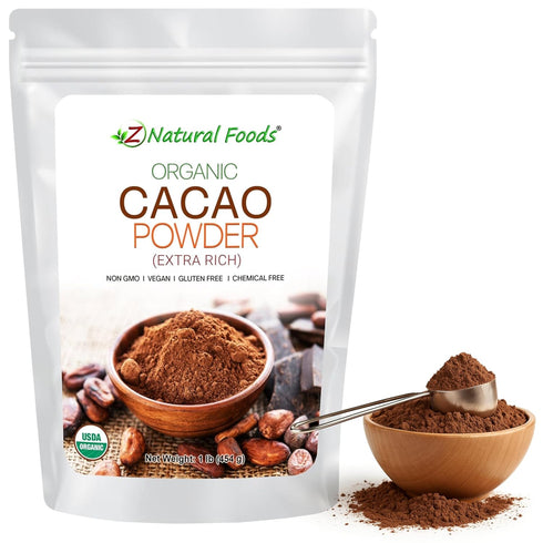 Z Natural Foods Organic Cacao Powder - Unsweetened Nutrient-Dense Superfood for Healthy
