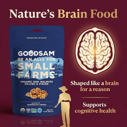 8oz (24oz Pack 3 GoodSAM Small Farms - Organic Raw Walnut Halves & Pieces - Pouch Total) Single Origin - Sourced from