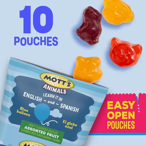10 8 oz (Pack 8) Mott's Fruit Flavored Snacks, Animals Assorted Fruit, Gluten Free Snack, Ct