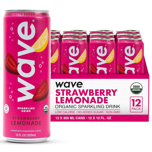 WAVE Organic Sparkling Drink | Low Calorie Drink, Strawberry Lemonade Lightly Carbonated