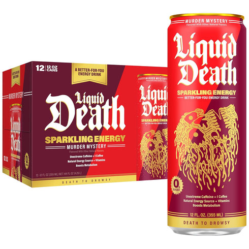 Liquid Death Sparkling Energy - Murder Mystery (Cherry, Cream, Spice), Zero Sugar