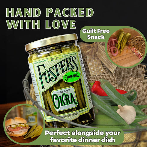 32oz, 2 Pack, 40 Foster's Pickled Okra in Jar, Original, Traditional Pickled Vegetables Recipe for over years, Low