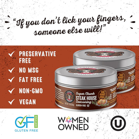 Sauce Goddess Super Chunk Steakhouse Spices - No Sugar, No Additives, Vegan Friendly, Gluten Free - 2 (1.75g) Tins