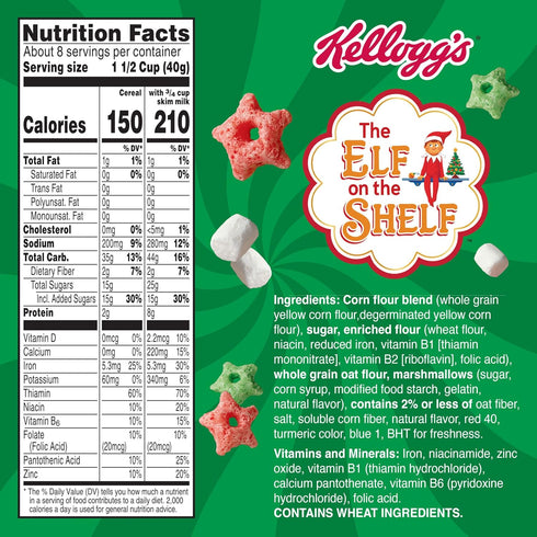 11.3oz Kellogg's The Elf on the Shelf Cereal, Limited Edition, Sugar Cookie with Marshmallows, Box