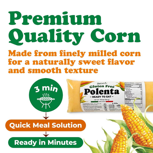 17.6oz (500g) (Pack 8) Food To Live Gluten-Free Polenta Ready To Eat, Traditional Italian Pre-cooked Yellow Cornmeal