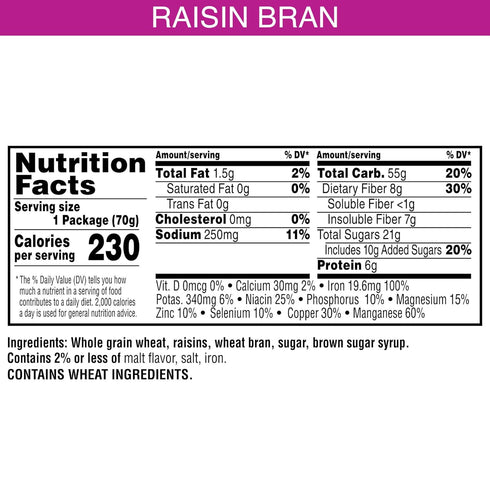 2.5 oz Kellogg's Raisin Bran Breakfast Cereal, High Fiber, Cup
