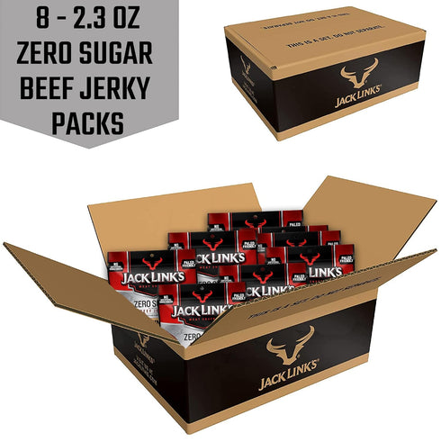 13g 100% 2.3 Oz. (Pack 8) Jack Link's Beef Jerky, Original, Zero Sugar - Flavorful Meat Snacks, Ready to Eat Protein