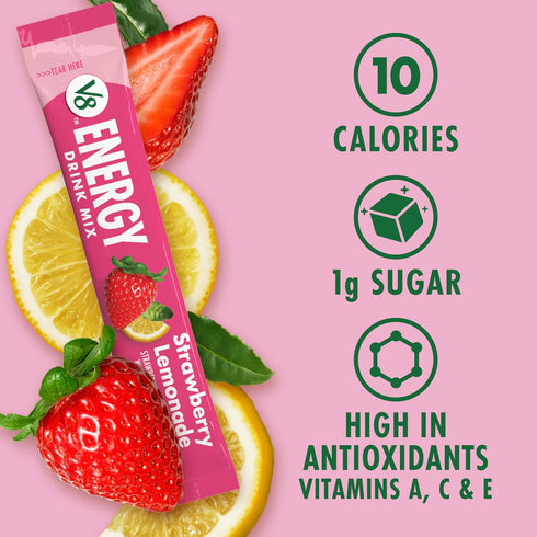 V8 .10 oz Packet (10 Count) (Pack 2) Energy Strawberry Lemonade Energy Drink Powder