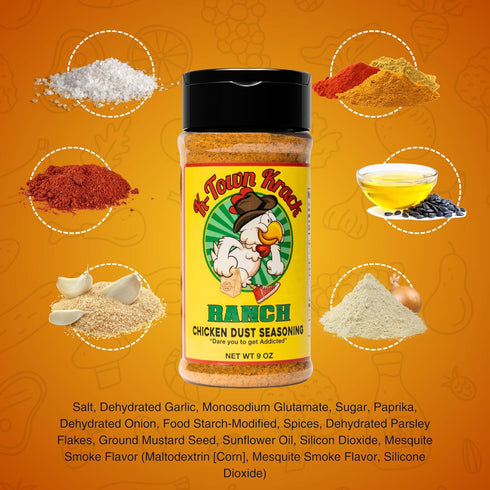 K-Town Krack Ranch Chicken Dust Seasoning - All-Purpose BBQ Rub for Chicken, Beef, Pork, Fish