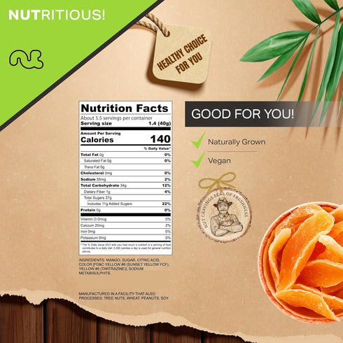 (8oz, 1 Pack) NUT CRAVINGS - Dried Mango Slices, Lightly Sweetened Sweet Healthy Snack, Vegan, Kosher, Resealable Bag