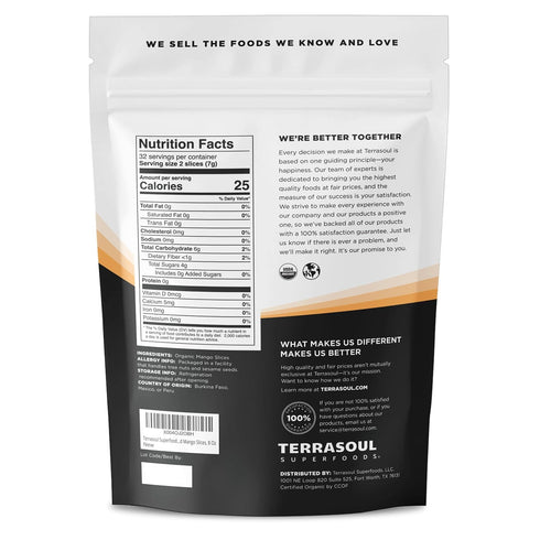 8 oz Terrasoul Superfoods Organic Dried Mango Slices, | Naturally Sweet Chewy Fruit Snack | No Added Sugar