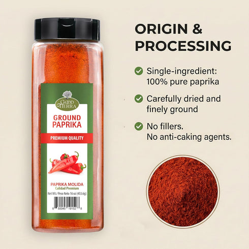 16 oz Good Tierra Ground Paprika Powder - Sweet & Hot Paprika Spice for Cooking, Spices and Seasonings, Bulk Culinary