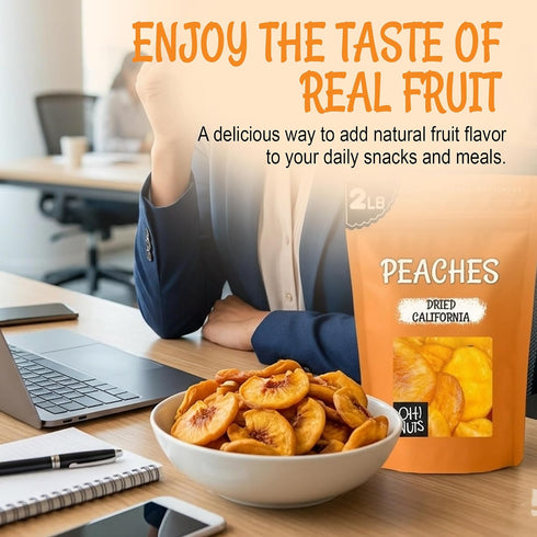 2 LB Packed Oh! Nuts Dried Peaches California - - Dried Fruit Slices - No Sugar Added - in New York Zip-Seal Bag