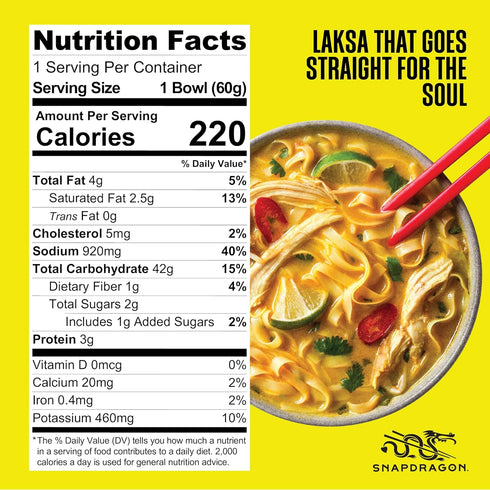 2.1 oz (6 Pack) Snapdragon Laksa Curry Instant Noodle Bowls | Coconut Curry Flavor with Rice Noodles | Gluten-Free | No