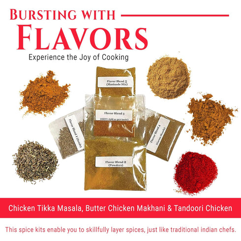 Flavor Temptations Beginner Seasoning Set: TIKKA MASALA, BUTTER CHICKEN, TANDOORI CHICKEN, BEEF VINDALOO Indian Food