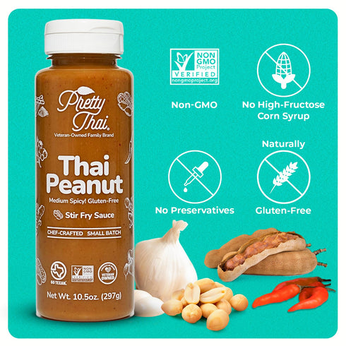 100% (Pack 3) Pretty Thai Peanut Sauce, Gluten Free Certified Non-GMO Vegan Authentic Stir Fry, Dressing, Rice