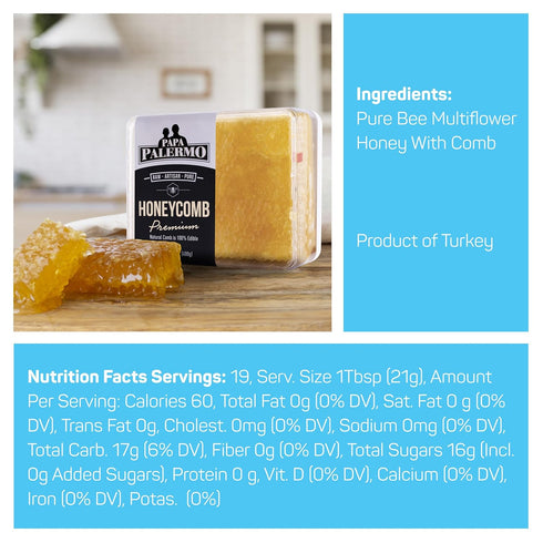 100% 14 oz Papa Palermo Honeycomb Edible, All-Natural, Gourmet Raw Honeycomb, No Additives, No Preservatives