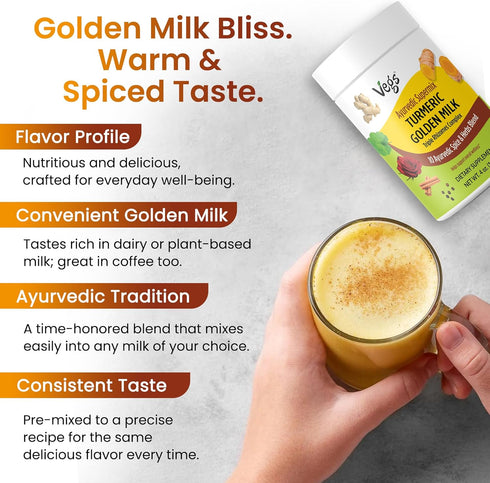 10 4 oz Vegs Turmeric Golden Milk Powder - Ayurvedic Super Spice Mix Golden Milk Latte with Organic Turmeric, Ginger