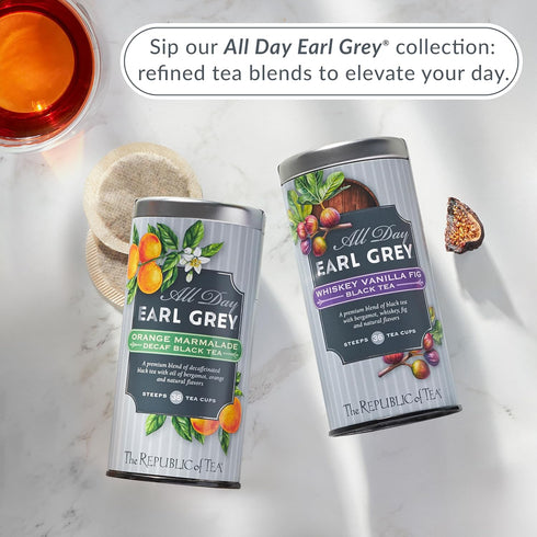 36 The Republic of Tea All Day Earl Grey Whiskey Vanilla Fig Black Tea, Naturally Caffeinated, Tea Bags